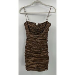 Vintage Y2K Nicole Miller Crushed Ruched Bodycon Dress Brown Cocktail Party Sz 2